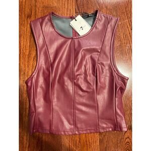 NWT 7 For All Mankind Women Wine Faux Leather Sleeveless Shell  Top Medium